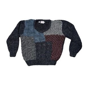 VTG Career Club 80s Geometric Sweater Mens Medium Pullover V Neck Knit